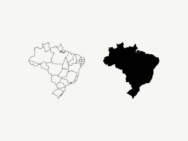 ilustrações, clipart, desenhos animados e ícones de mapa de contorno do logotipo do ícone do brasil - map brazil