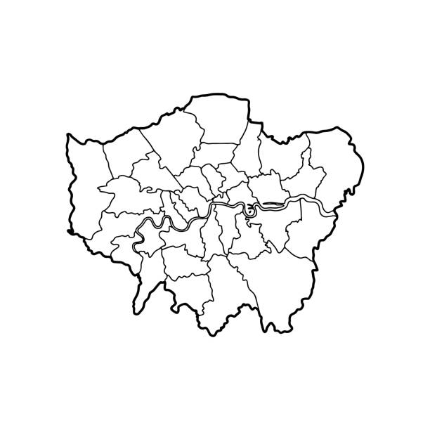 zarys mapy londyńskiego białego tła. - fulham stock illustrations