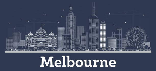 Outline Melbourne Australia City Skyline with White Buildings. Outline Melbourne Australia City Skyline with White Buildings. Vector Illustration. Business Travel and Concept with Modern Architecture. Melbourne Cityscape with Landmarks. arts centre melbourne stock illustrations