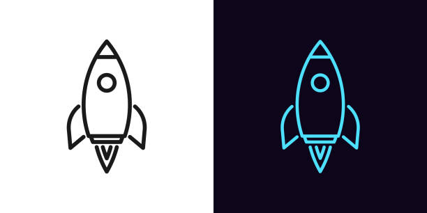 Outline rocket icon. Linear spacecraft sign with editable stroke, spaceship flight Outline rocket icon. Linear spacecraft sign with editable stroke, spaceship flight. Space exploration, startup launch, product promotion, innovation. Vector icon, sign, symbol for UI and Animation rocketship silhouettes stock illustrations