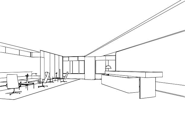 Reception Desk Plans Drawing Illustrations Royalty Free Vector