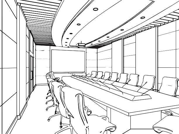 outline sketch of a interior outline sketch drawing perspective of a interior space office drawings stock illustrations