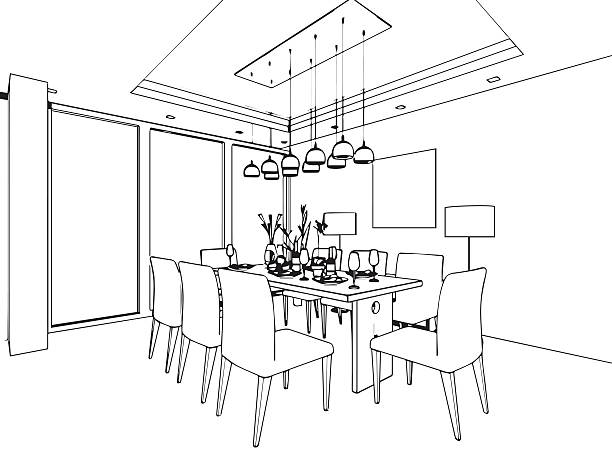 Interior Design Line Art Vector : Royalty free dining room clip art vector images