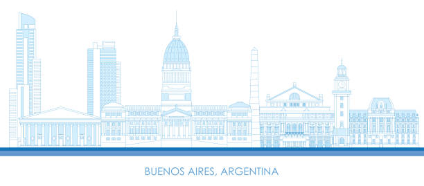 ilustrações de stock, clip art, desenhos animados e ícones de outline skyline panorama of city of buenos aires, argentina - argentina palacio do govern