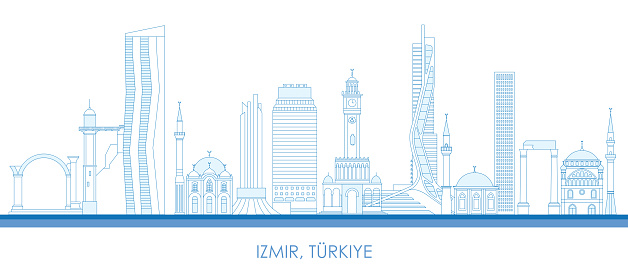 Outline Skyline panorama of city of Izmir, Turkiye