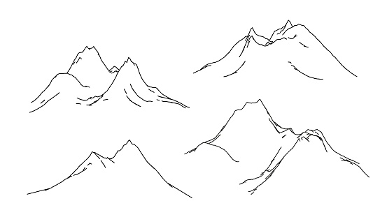 Outline steep mountain range illustration set