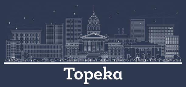 Outline Topeka Kansas USA City Skyline with White Buildings. Outline Topeka Kansas USA City Skyline with White Buildings. Vector Illustration. Business Travel and Concept with Historic Architecture. Topeka Cityscape with Landmarks. topeka stock illustrations