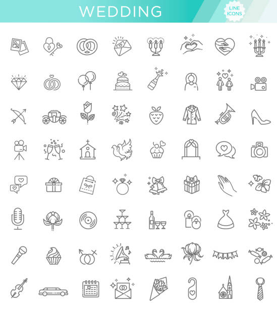 Outline web icon set wedding Outline web line vector icon set wedding wedding symbols stock illustrations
