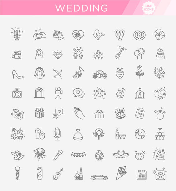 Outline web icon set wedding Outline web line vector icon set wedding wedding icons stock illustrations