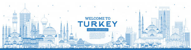 大綱 歡迎到土耳其天際線與藍色建築。 - 土耳其 插圖 幅插畫檔、美工圖案、卡通及圖標