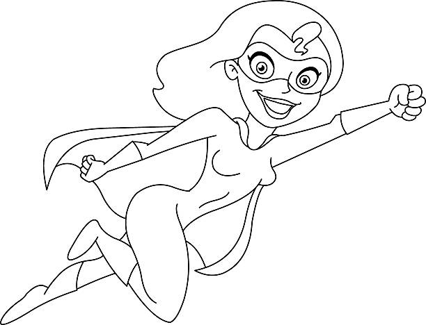 Outlined super heroine Outlined super heroine. Vector illustrations coloring page. black superwoman stock illustrations