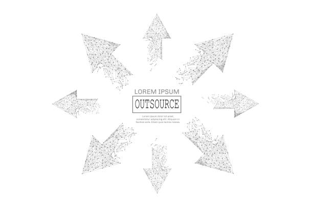 outsource concept low poly gray vector art illustration
