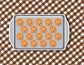 Cookies on a baking sheet from above.