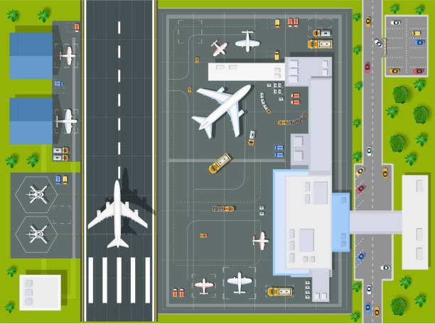空港の頭上の視点 - 滑走路点のイラスト素材／クリップアート素材／マンガ素材／アイコン素材