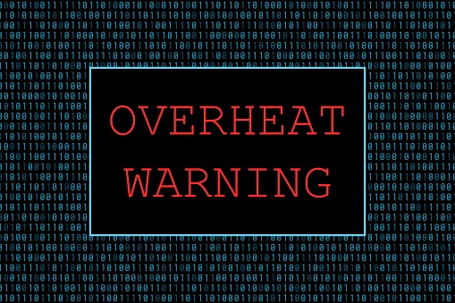 Overheat warning screen. Computer technology vector concept graphics.
