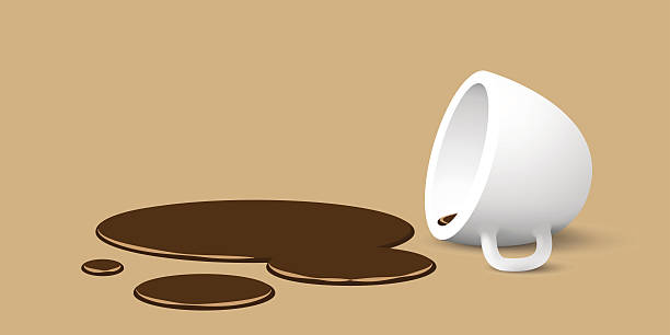 overturned cup of coffee overturned cup of coffee, vector illustration spilling stock illustrations