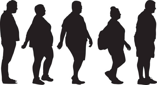 Overweight People Silhouettes Vector silhouette of a group of overweight people. short hair stock illustrations