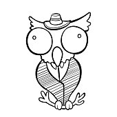 Owl Animal Mascot Character Vector Doodle Illustration, Sketch, Mr Owl With Suit