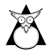 Owl Animal Mascot Character Vector Doodle Illustration, Triangle Shape