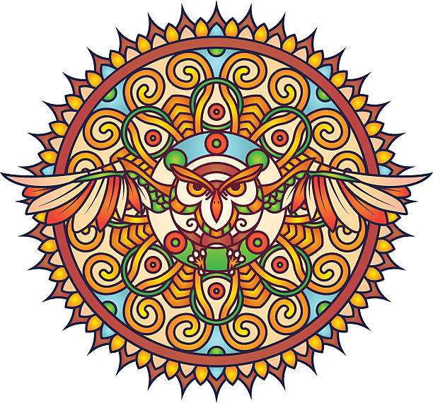 Owl Colorful Round Mandala Ornament vector art illustration