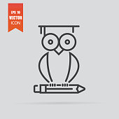 Owl icon in flat style isolated on grey background. For your design, logo. Vector illustration.