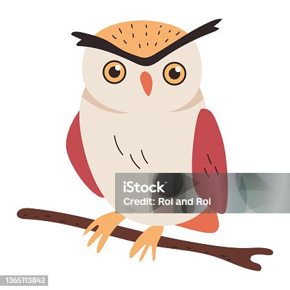 istock Owl on branch tree vector cartoon illustration isolated on a white background. 1365113842