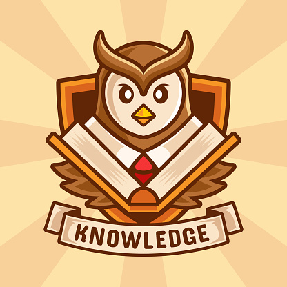 Owl teacher book cartoon illustration