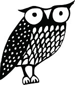 Black and white illustration of an Owl