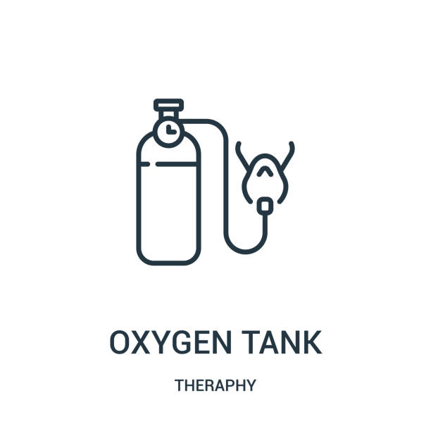oxygen tank icon vector from theraphy collection. Thin line oxygen tank outline icon vector illustration. oxygen tank icon vector from theraphy collection. Thin line oxygen tank outline icon vector illustration. Linear symbol for use on web and mobile apps, logo, print media. oxygen stock illustrations