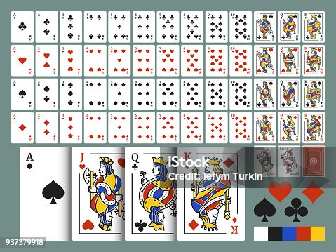 istock Pack of playing cards for poker. Original full deck of cards in modern line art style. Standard deck of 54 cards. Vector set. 937379918