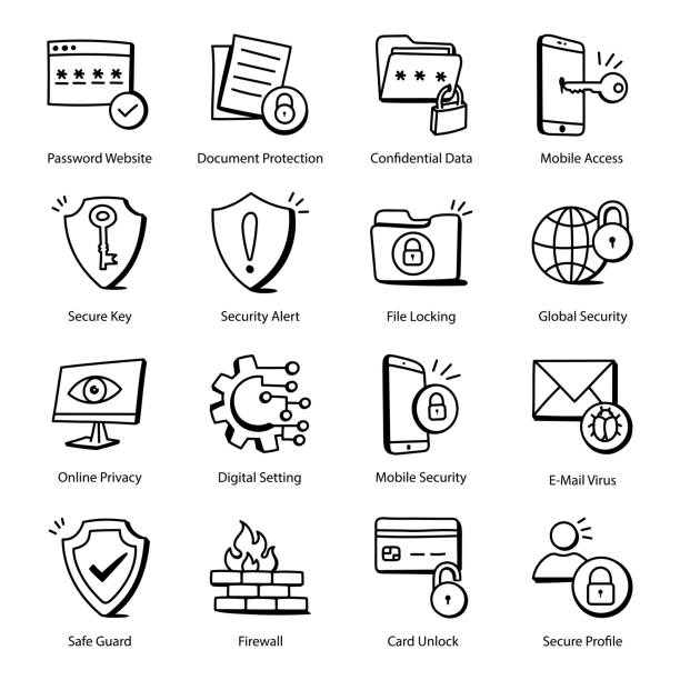 Pack of Security Doodle Icons Here we present a trendy pack containing the security doodle icons. These graphic designs deal with cybersecurity and are easily editable as per project demand. security drawings stock illustrations