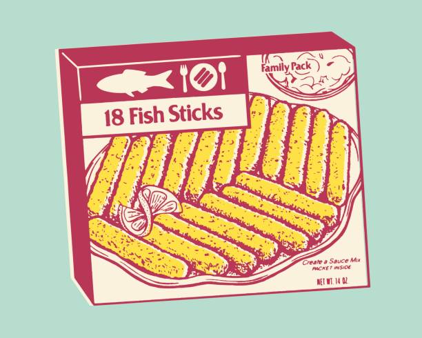 bildbanksillustrationer, clip art samt tecknat material och ikoner med package of frozen fish sticks - pop up store
