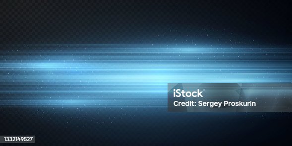 istock Package with blue horizontal highlights. Laser neon beams, horizontal light blue beams. Beautiful flashes of light. Glowing stripes on a dark background. Blue or neon stars with flares in open space 1332149527