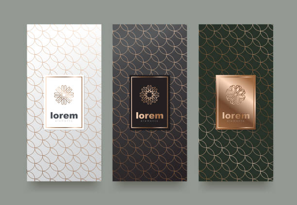 packaging 39 Vector set packaging templates with different texture for luxury products.logo design with trendy linear style.vector illustration copper texture stock illustrations