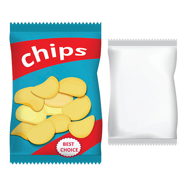 verpackung für chips, verpackungsdesign - chips potato stock-grafiken, -clipart, -cartoons und -symbole