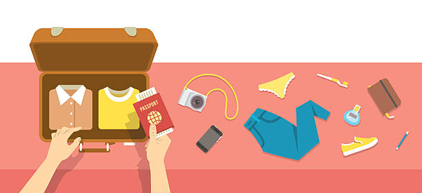stockillustraties, clipart, cartoons en iconen met packing bag for travel vacation flat illustration - packing suitcase