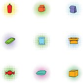 Packing icons set. Pop-art illustration of 9 packing vector icons for web