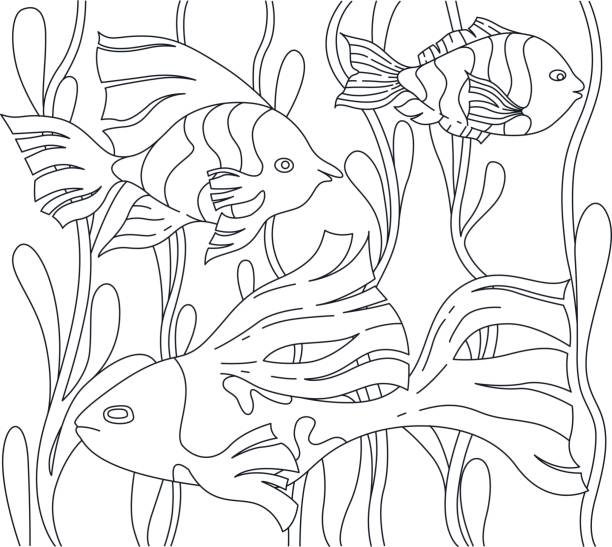 Page for colouring book with fish and seaweed Colouring page coloring book pages templates stock illustrations