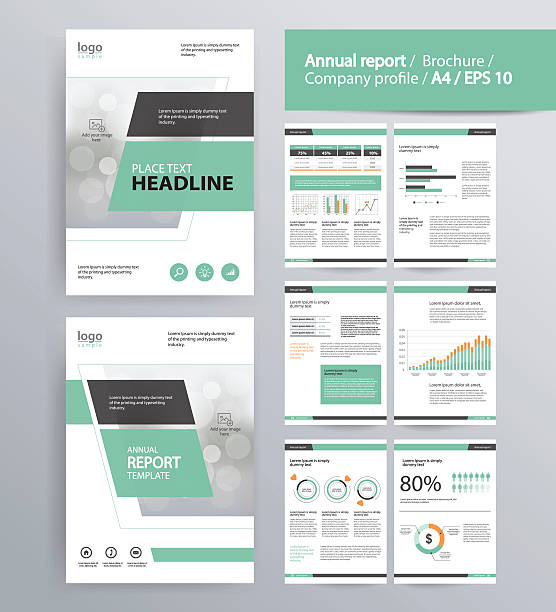 page layout for company profile, annual report, page layout for company profile, annual report, brochure, and flyer layout template. with info graphic element. and vector A4 size for editable plan document stock illustrations