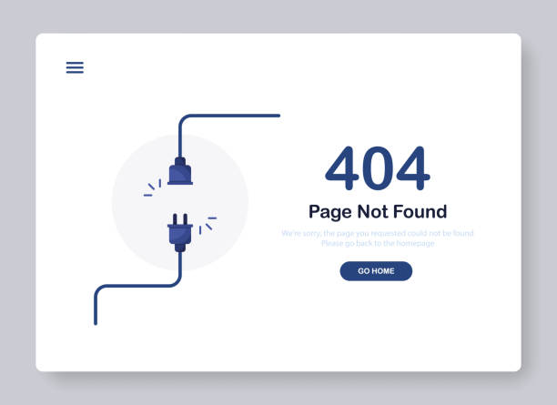 404 Page not found banner template 404 error page not found banner. Cable and socket. Cord plug. System error, broken page. Disconnected wires from the outlet. For website. Web Template. Popping window. Blue. Eps 10 mistake stock illustrations