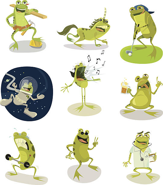 illustrazioni stock, clip art, cartoni animati e icone di tendenza di pagina di rana caratteri - ranocchia