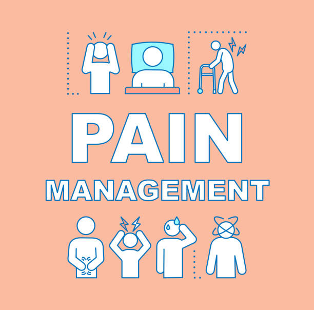 Pain management word concepts banner Pain management word concepts banner. Presentation, website. Pain medicine. Isolated lettering typography idea with linear icons. Disease and disorders painful symptoms. Vector outline illustration leadership borders stock illustrations
