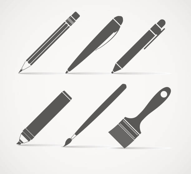 Paint and writing tools Paint and writing tools vector collection ballpoint pen stock illustrations