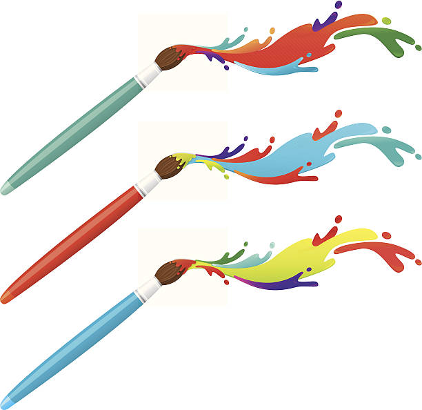 bildbanksillustrationer, clip art samt tecknat material och ikoner med paint brushes with colourful splatters - målarpensel