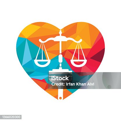 istock Paint law vector logo concept. Scale with brush and heart icon vector design. 1366020300