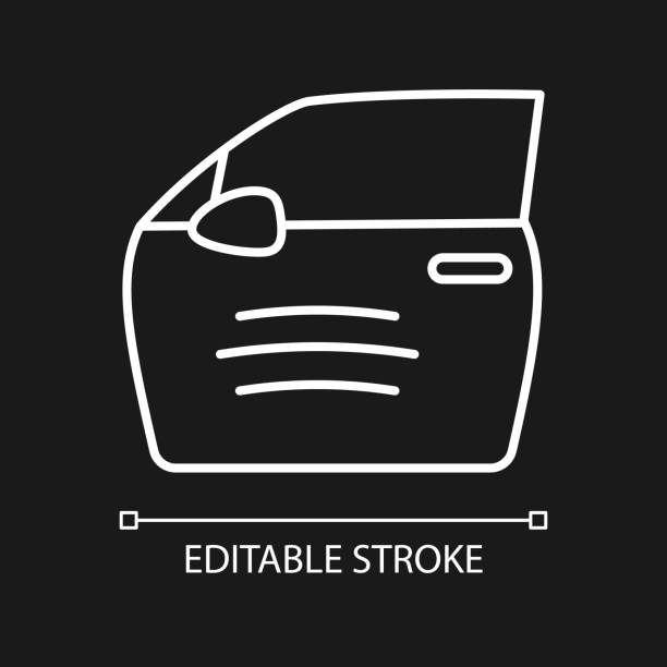 ilustrações de stock, clip art, desenhos animados e ícones de paint scratch on car white linear icon for dark theme - black car scratch