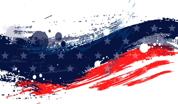 油漆中風美國國旗 - 獨立紀念日 插圖 幅插畫檔、美工圖案、卡通及圖標