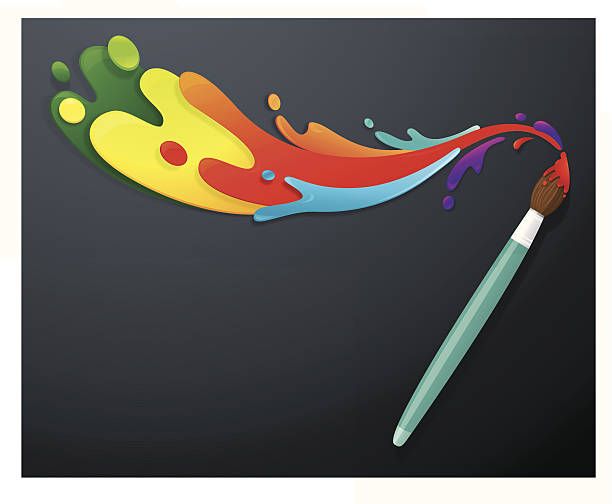 Paintbrush with colourful paint splatters vector art illustration