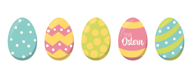 painted easter eggs with greetings eps vector illustration of simple painted easter eggs with different colors and patterns and easter time greetings (german text) easter sunday stock illustrations