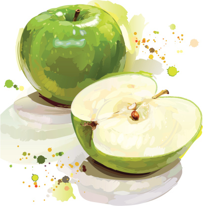 Painted green apple cut in half 